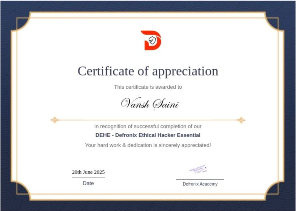 Defronix Ethical Hacker Essential (DEHE) full certificate